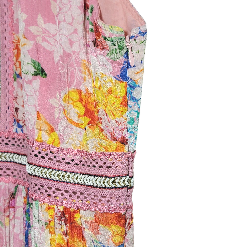 Anthropologie Bhanuni By Jhoti Yuko Floral Halter Dress Beaded Pink Blue Maxi 4 - Picture 7 of 16